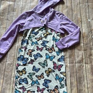 Butterfly Print Kids Casual Dress - Purple